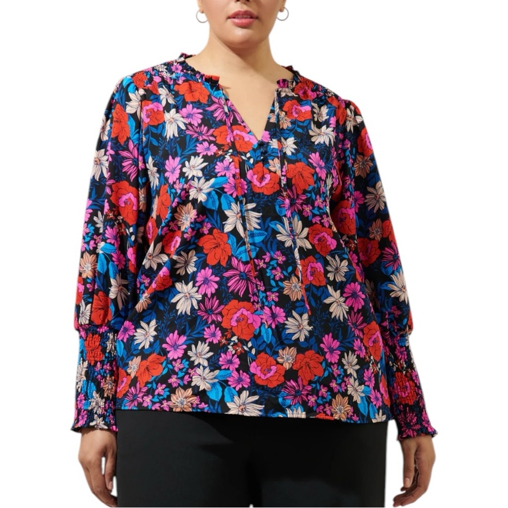 Sugarlips Ultra Flora Ulysses Split Neck Blouse size 1X Long Sleeves NWT Floral